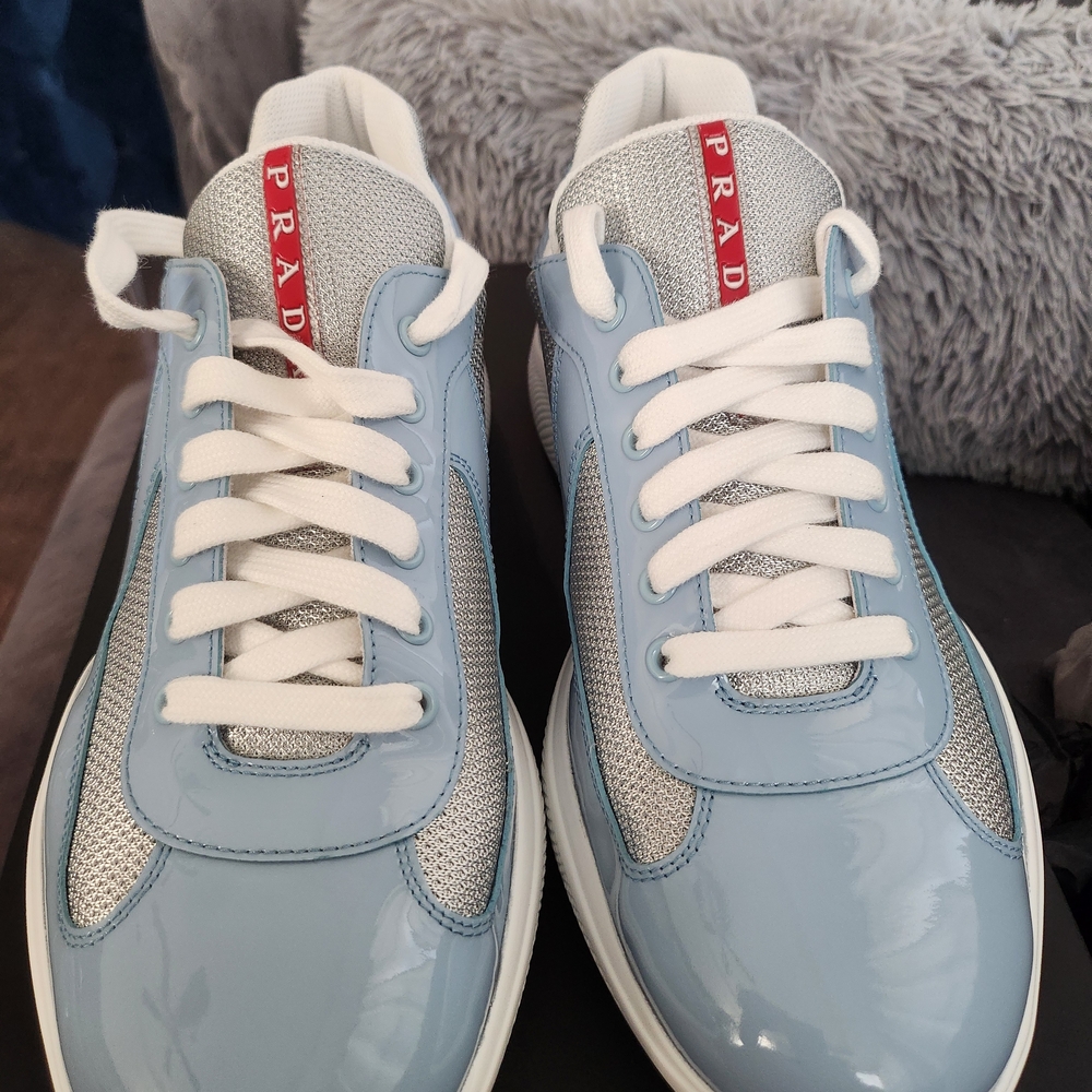 Prada Men's Sneakers in Sky Blue and Gray - Picture 7 of 10